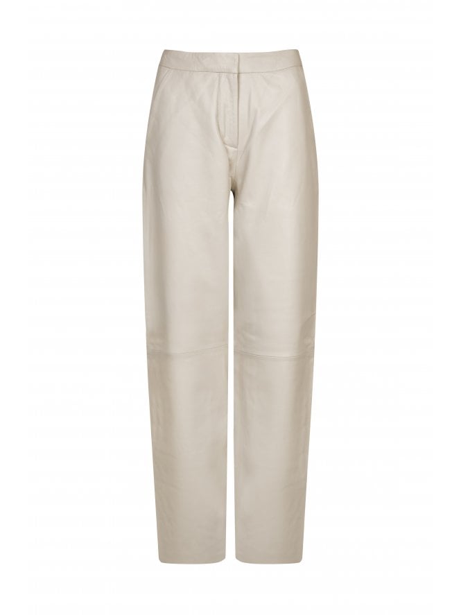 Anna Wide Leg Raw Hem Leather Trousers 	