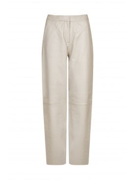 Anna Wide Leg Raw Hem Leather Trousers 	