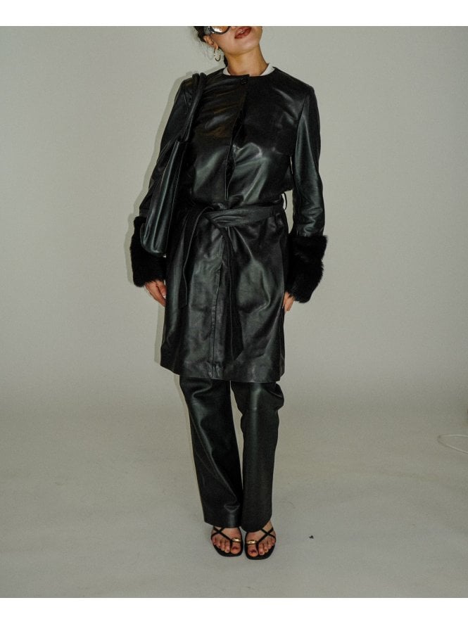 Ava Single Breasted Coat With Shearling Cuffs