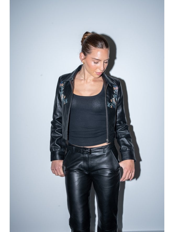Dorothy Embroided Leather Trousers