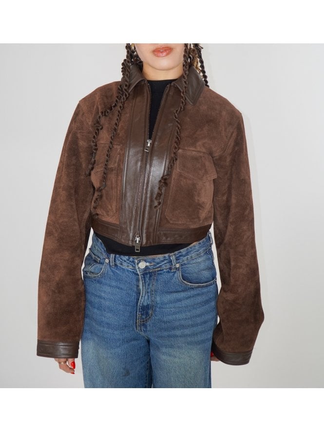 Elizabeth Leather Trim Cropped Suede Bomber