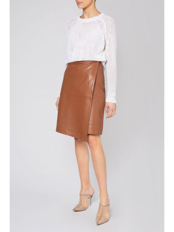 Elowyn Wrap Midi Leather Skirt
