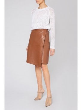 Elowyn Wrap Midi Leather Skirt