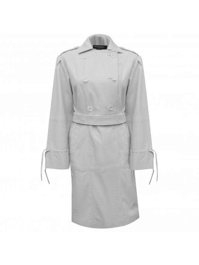 Esme Double Breasted Leather Trench With Gathered Sleeves