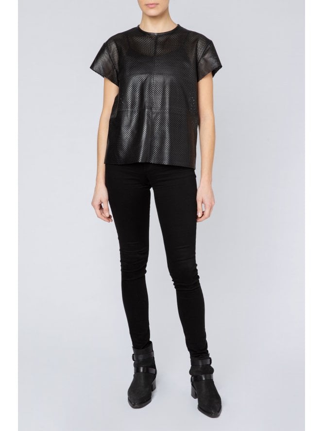 Fawn Perforated Leather T-Shirt