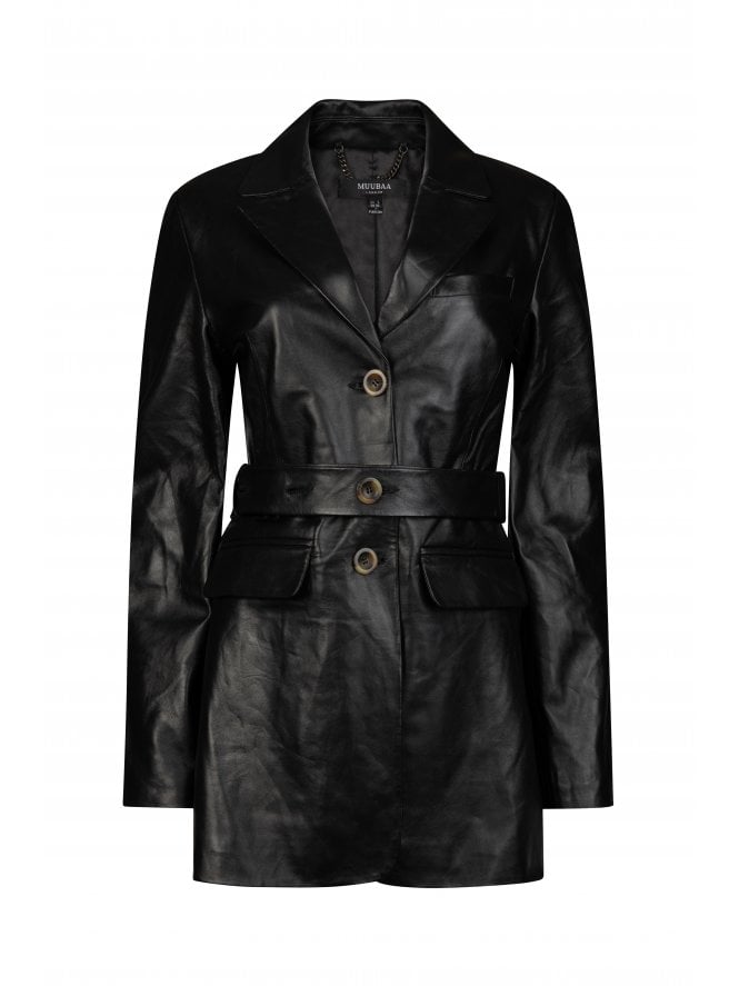 Isabora Casual Fit Belted Leather Blazer