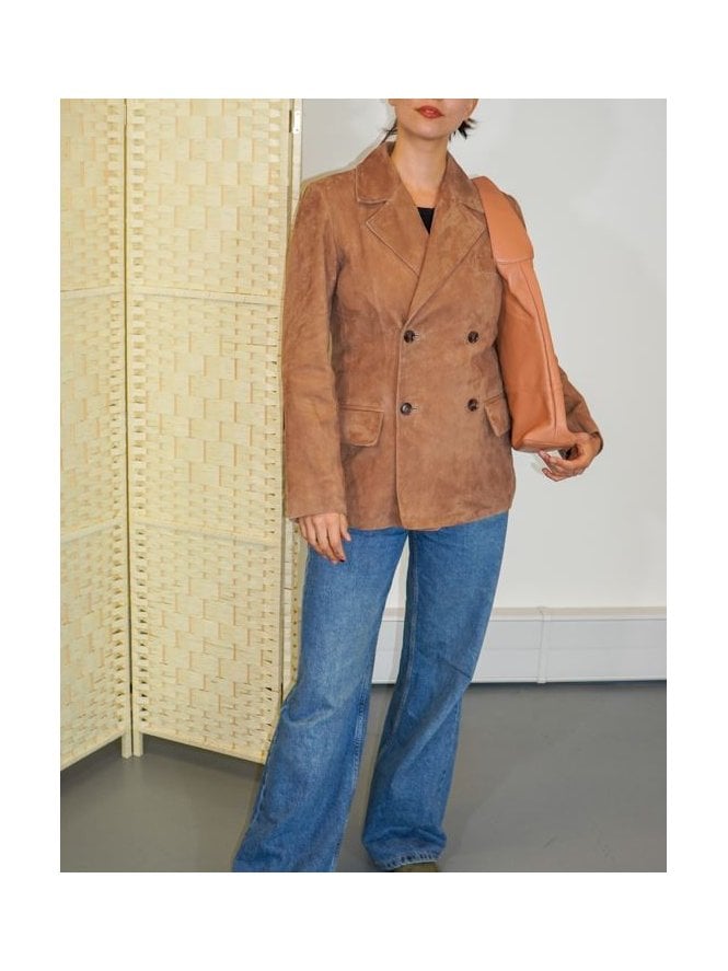 Jenny Boxy Fit Double Breasted Suede Blazer