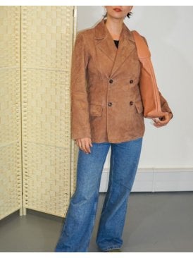 Jenny Boxy Fit Double Breasted Suede Blazer