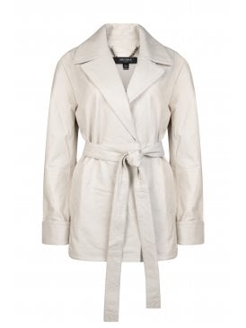 Juliette Wrap Front Belted Leather Jacket