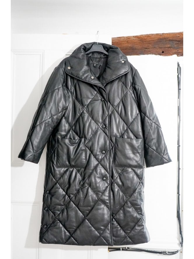 Kennedy Padded Front Funnel Neck Puffa Leather Coat