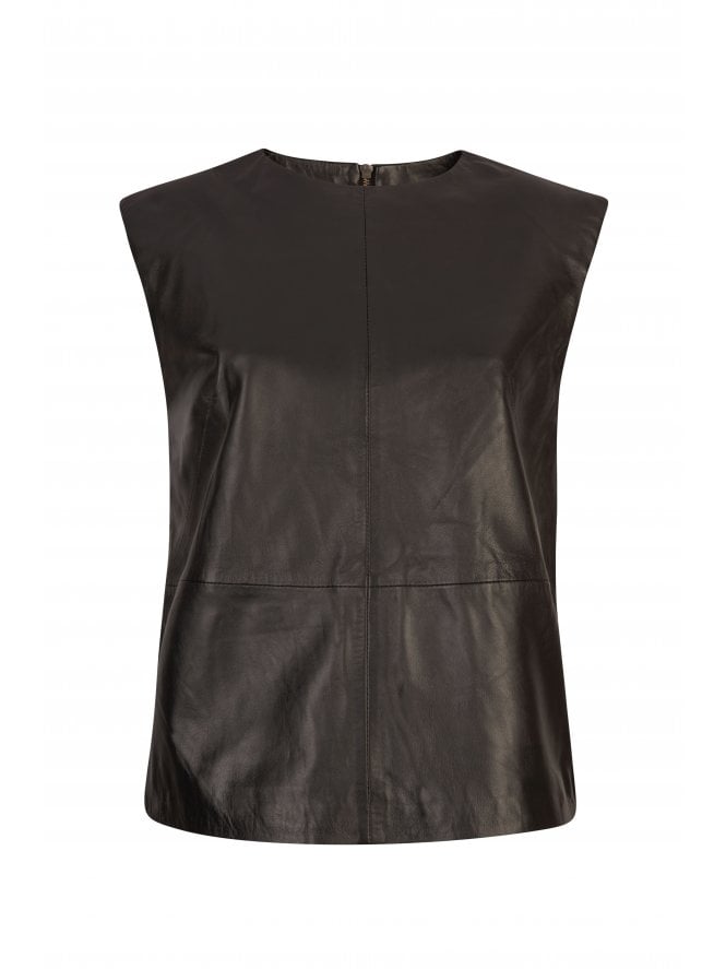 Leah Sleeveless A Line Leather Top	