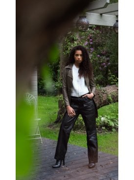 Lucy Straight Leather Leg Cargo Trousers