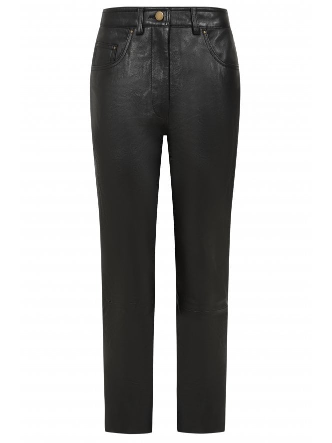 Lulu High Waist Ankle Grazer Leather Trousers