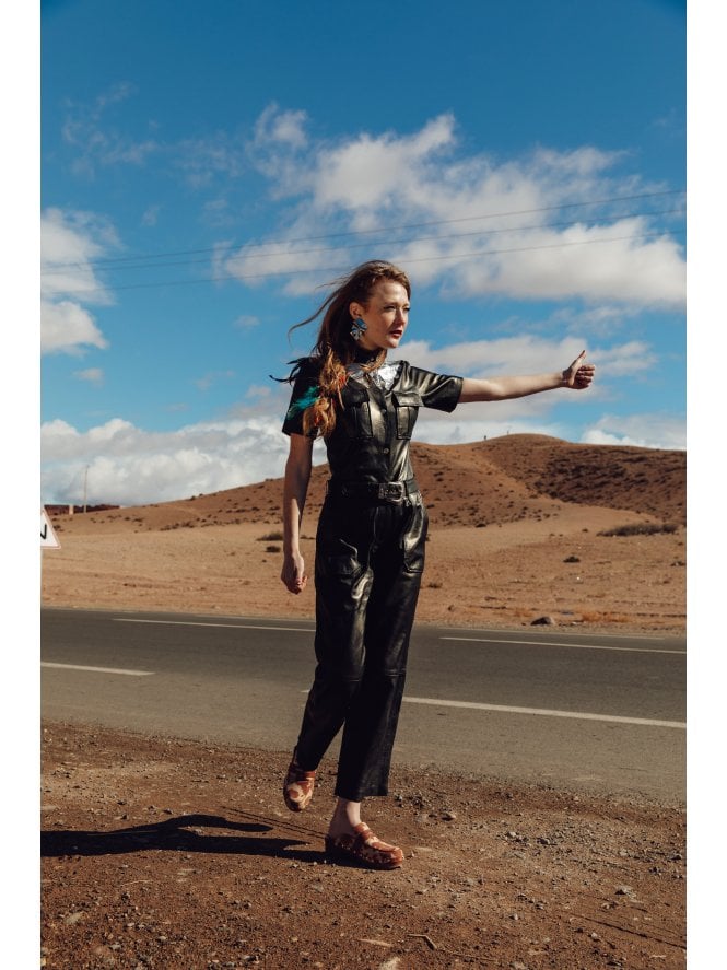 Marylou Western Applique Leather Jumpsuit
