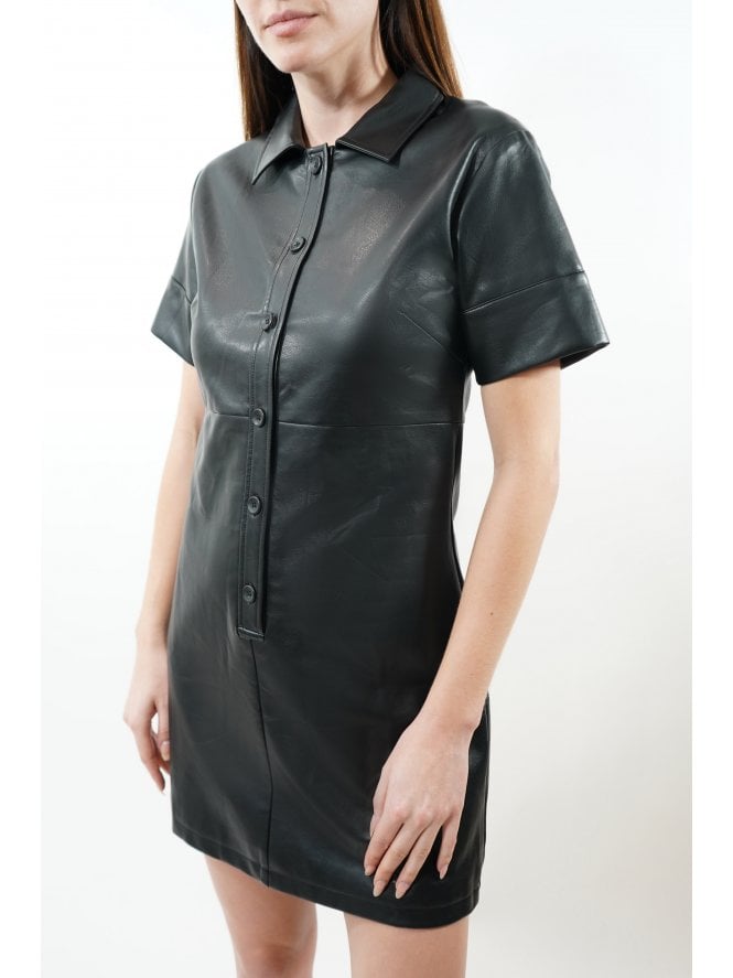 Missy Leather Shirt Dress With Wide Sleeves