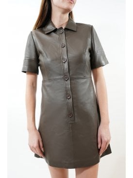 Missy Leather Shirt Dress With Wide Sleeves