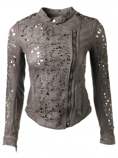 Delaney Leather Laser Cut Biker in Sage Grey