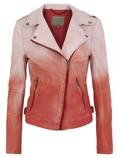 Fornas Dip Dyed Ombre Leather Biker Jacket in Coral