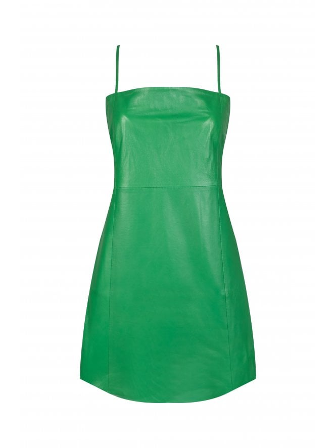 Nancy Fitted Square Neck Mini Leather Dress With Split