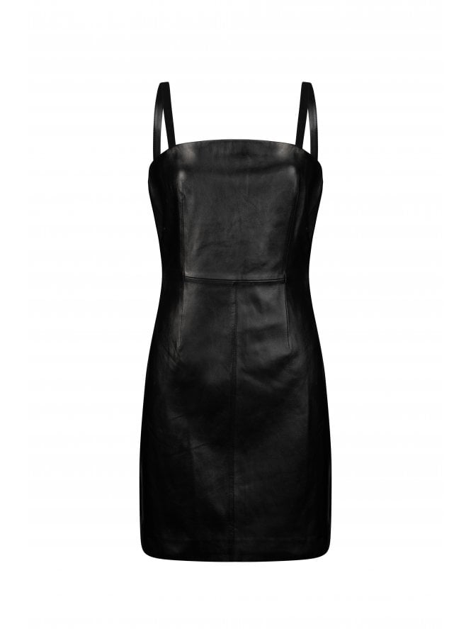 Penelope Square Neck Leather Fitted Dress