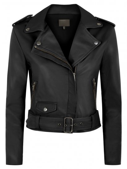 Reina Black Leather Biker Jacket