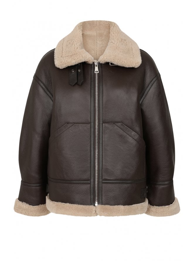 Tabitha Clean Lines Zip Front Shearling Jacket