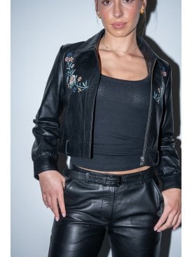 Tanita leather embroided biker jacket