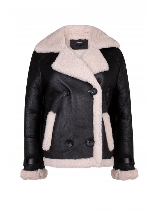 Valeria Leather Finish Button Front Shearling	