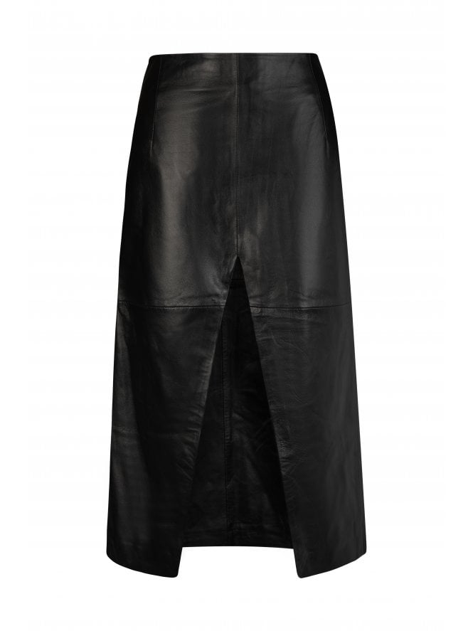 Zoe Leather A Line Midi With Large Front Split Skirt