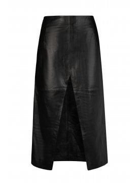 Zoe Leather A Line Midi With Large Front Split Skirt